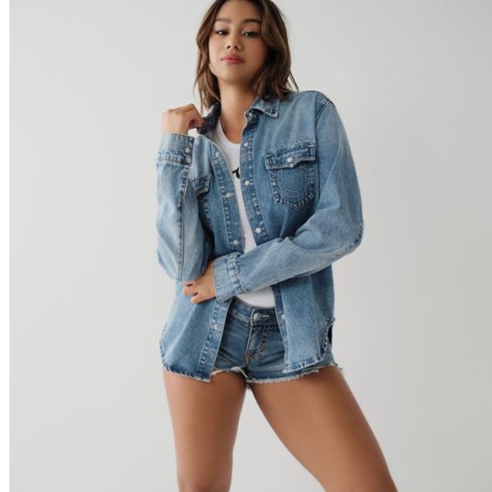 True Religion Women's Blue Georgia Denim Shirt